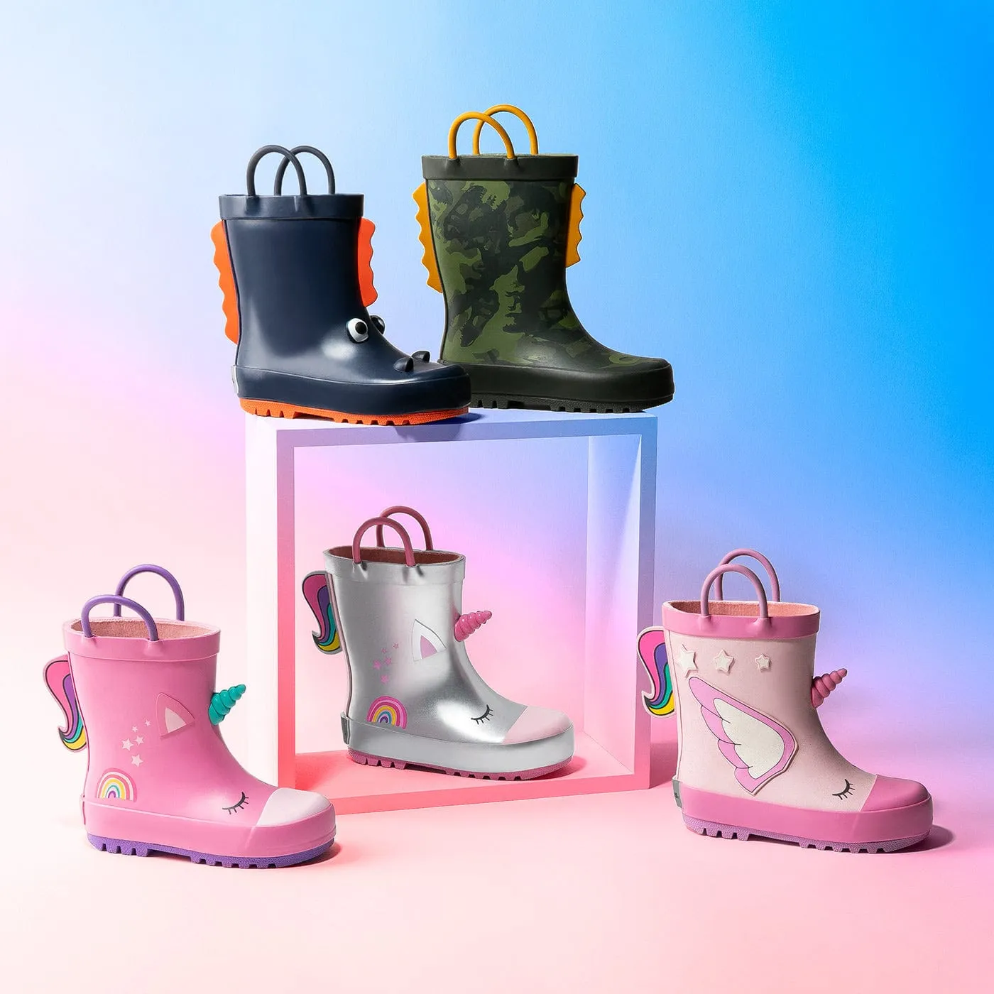 Silver Unicorn Rain Boots Rubber