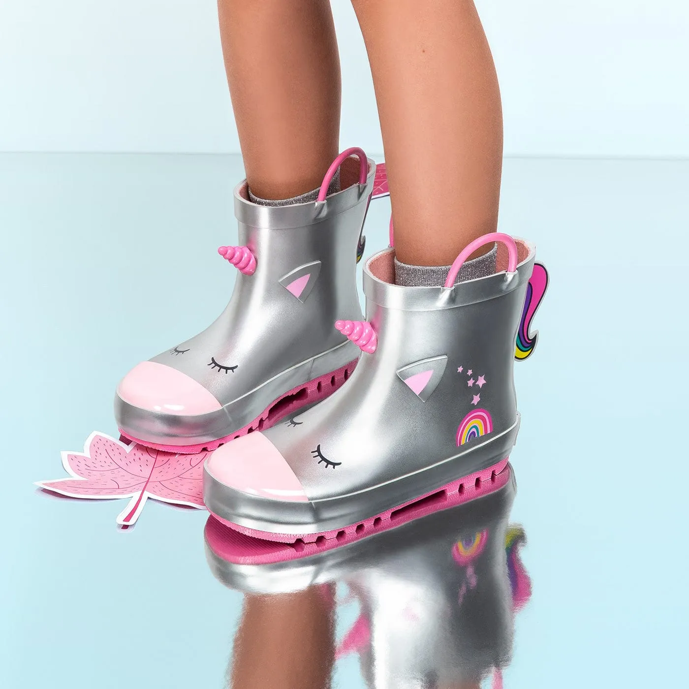 Silver Unicorn Rain Boots Rubber