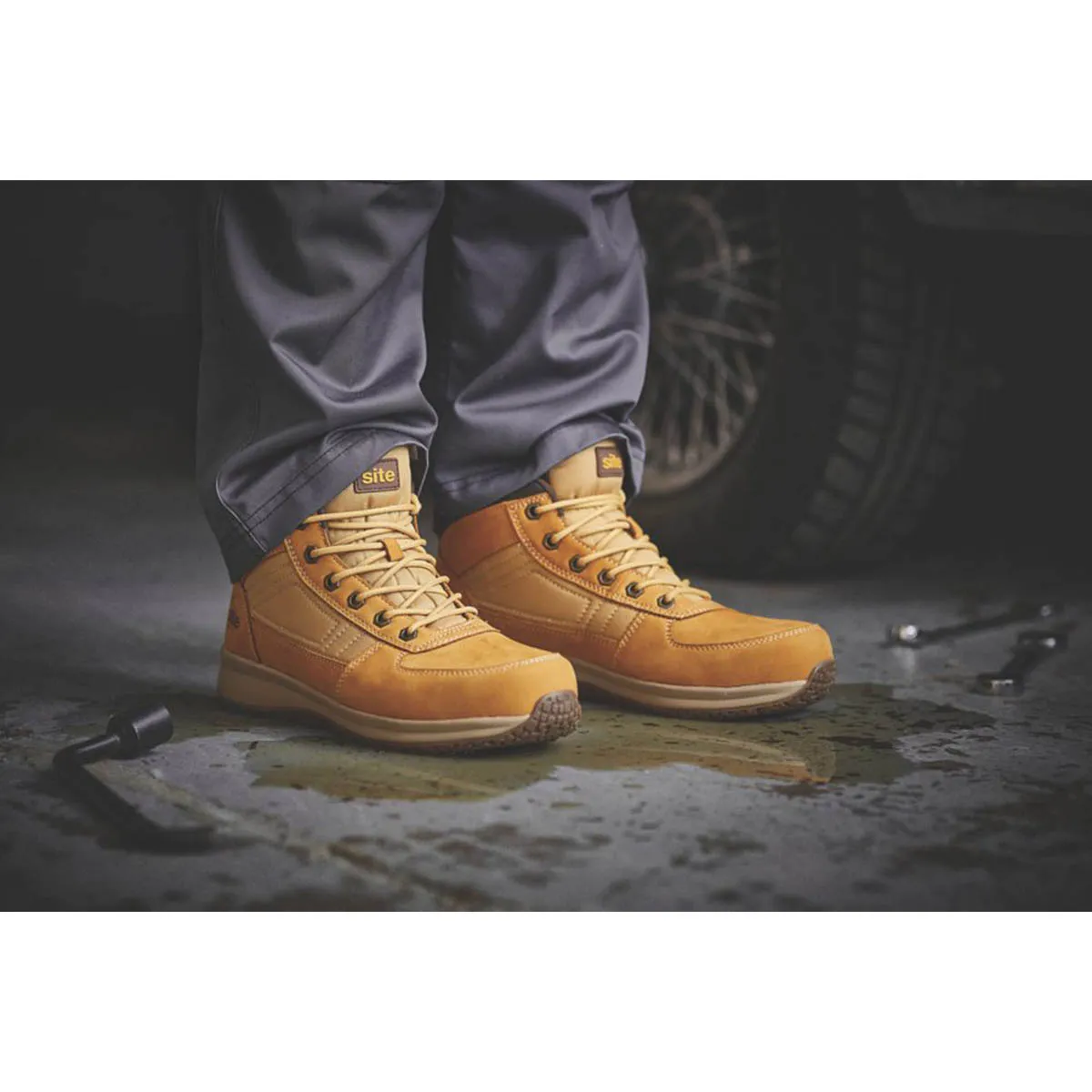 Site Safety Boots Mens Wide Fit Wheat Leather Lightweight Steel Toe Size 12