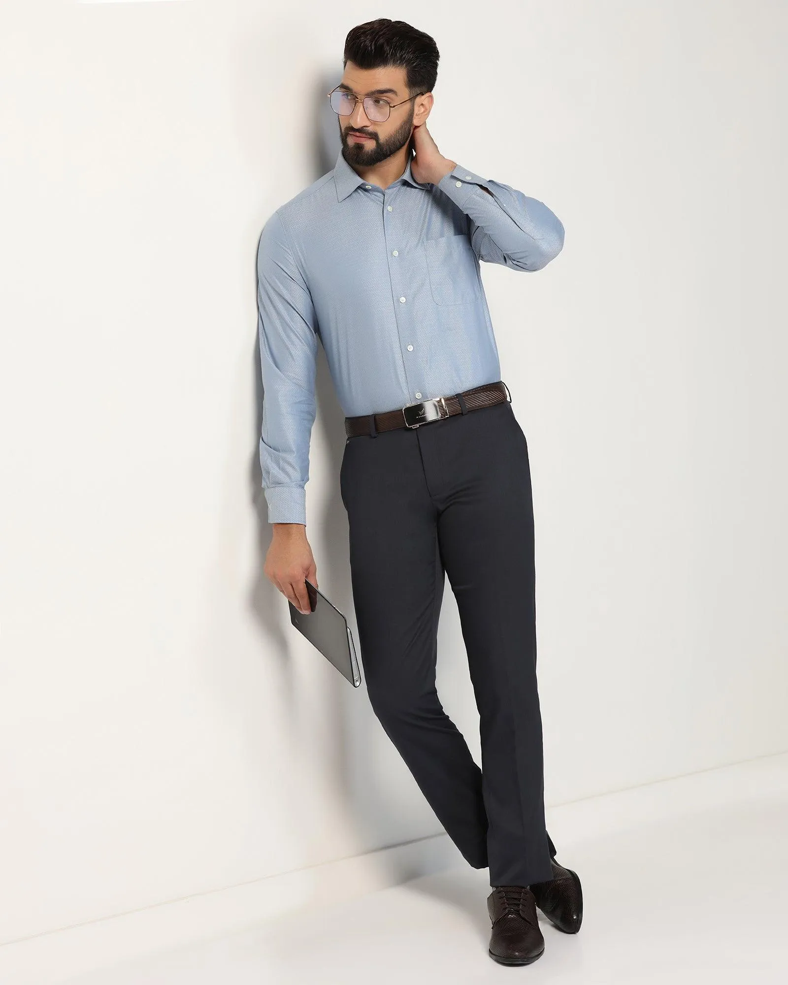 Slim Comfort B-95 Formal Charcoal Textured Trouser - Tesla