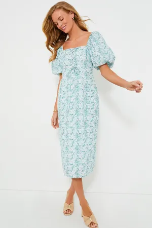 Teal Floral Lace-Up Lila Midi Dress