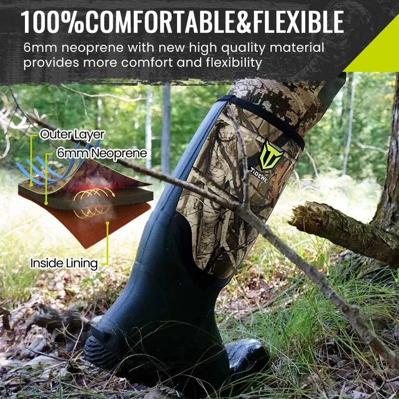 TideWe Rubber Hunting Boots for Men, Rain Boots with Steel Shank Neoprene