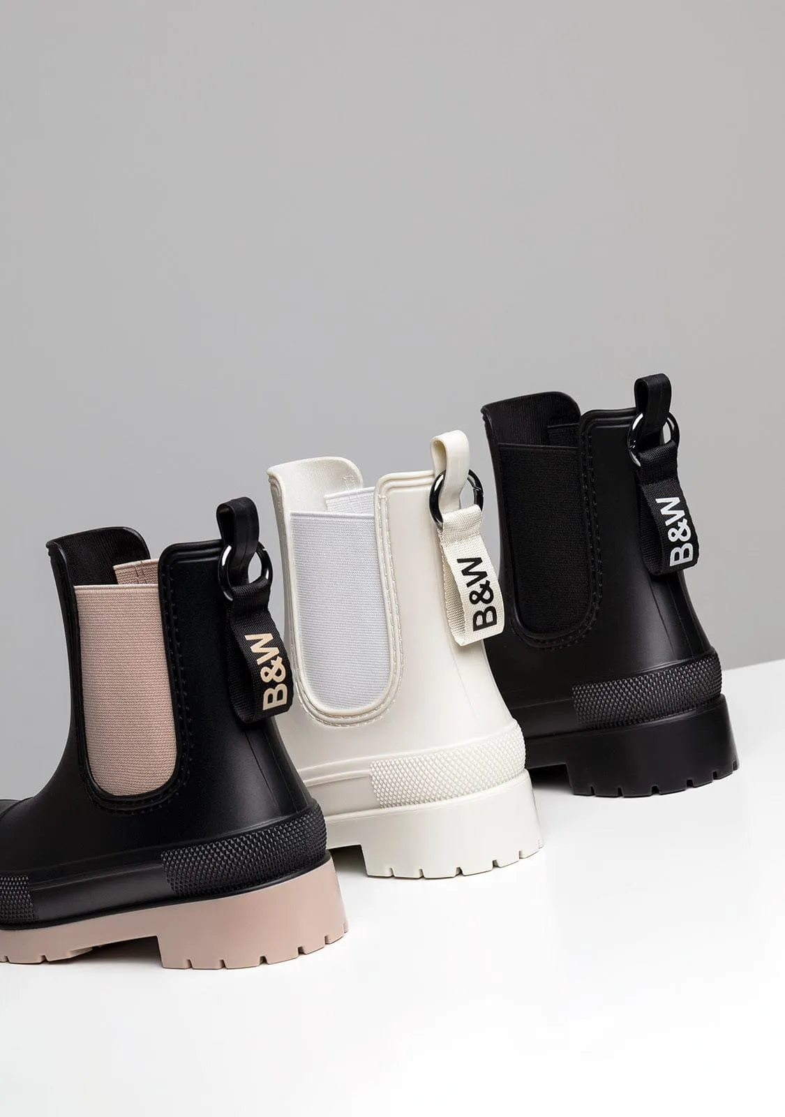 Unisex Black Rain Boots B&W