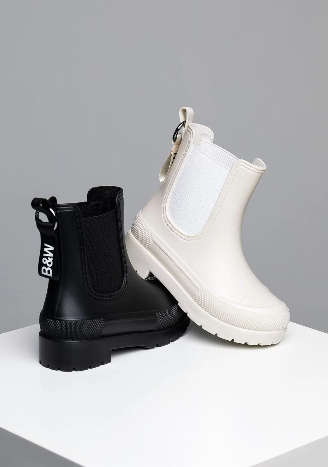 Unisex Black Rain Boots B&W