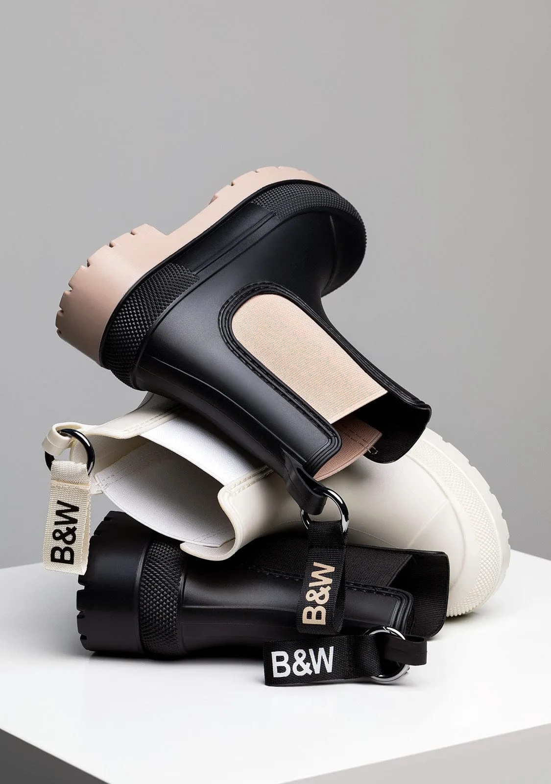 Unisex Black Rain Boots B&W