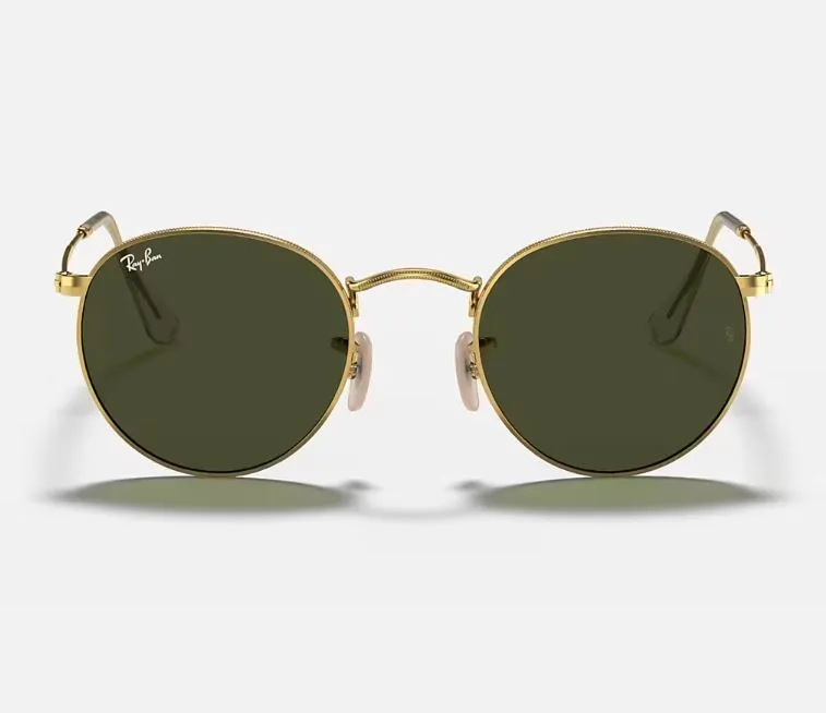 Unisex Ray Ban Sunglasses Rb3447 Round Metal Polished Gold/ Green Sunnies - Xs