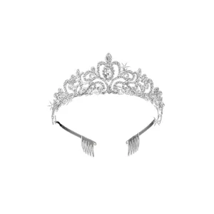 US 1-2 Silver Crystal Tiara Crown Wedding Bridal Princess Rhinestone Hair w/Comb