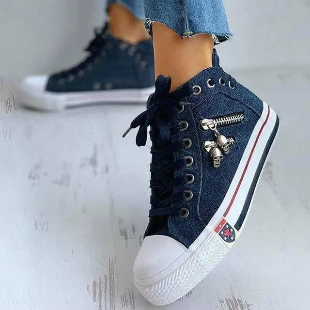 Vulcanize Breathable Zipper Flat Shoes
