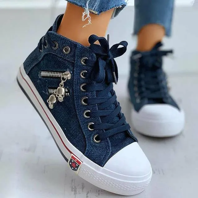 Vulcanize Breathable Zipper Flat Shoes
