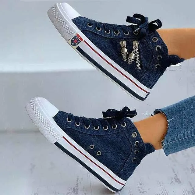 Vulcanize Breathable Zipper Flat Shoes