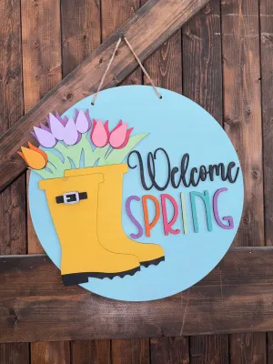 Welcome Spring Rain Boots Door Hanger P13757