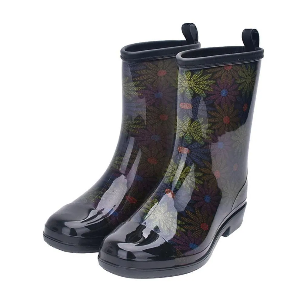 Women fashion rain boots mid calf waterproof rain shoes