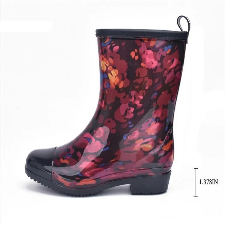 Women fashion rain boots mid calf waterproof rain shoes