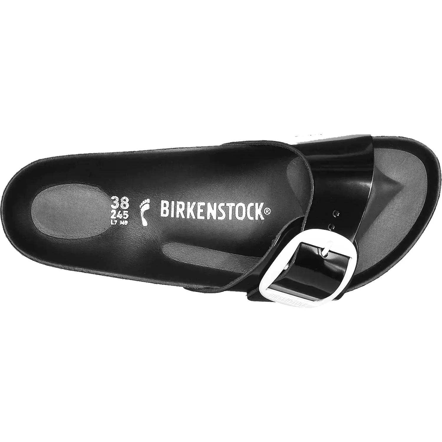 Women's Birkenstock Madrid Big Buckle High Shine Black w/White Buckle Leather