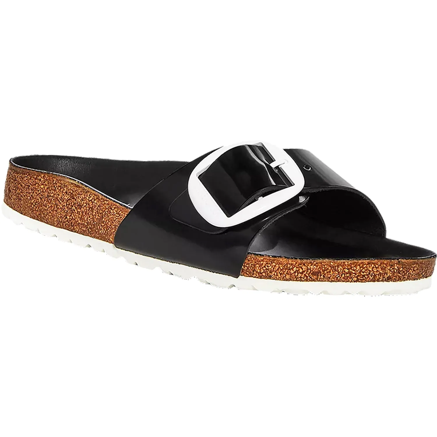 Women's Birkenstock Madrid Big Buckle High Shine Black w/White Buckle Leather