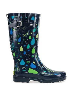Women's Pouring Paisley Tall Rain Boot - Navy