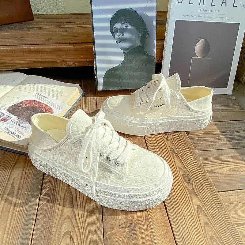 Women's Step On Two Wear Platform White Canvas Shoes