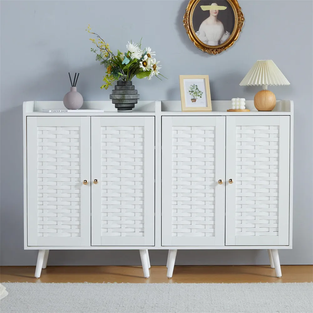 Wooden Shoe Cabinet 4-Tier Freestanding Shoe Rack With with Woven Doors