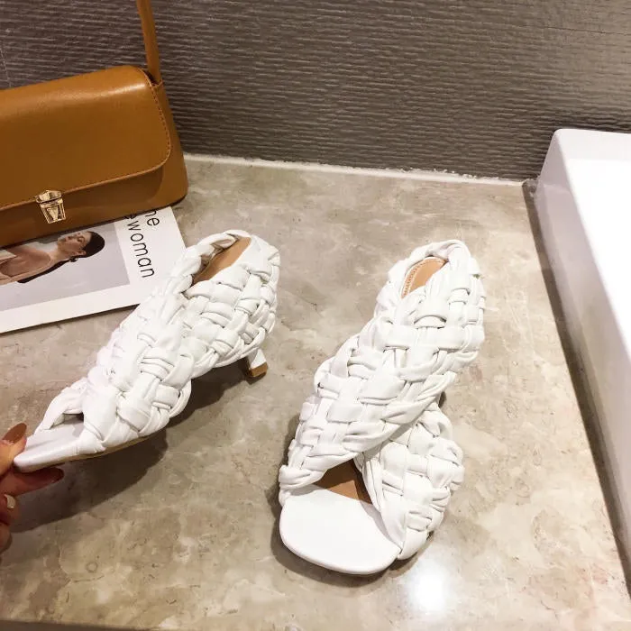 Woven Crossover Mule Heels