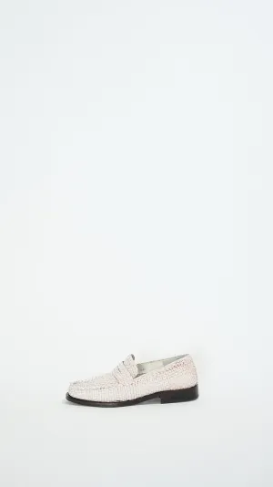 Woven Leather Loafer in Lily White